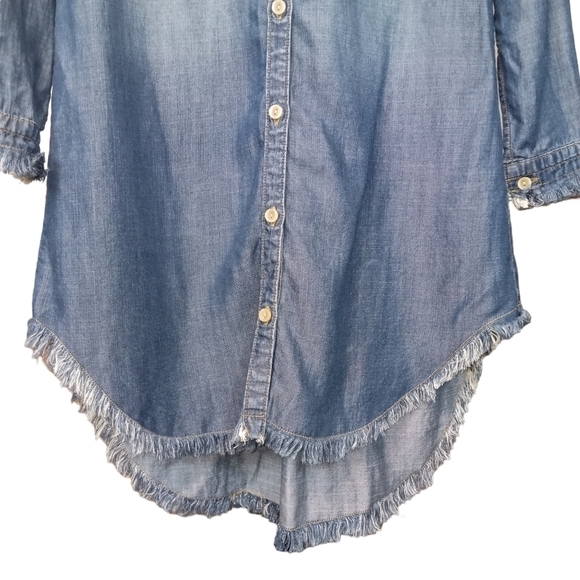Cloth and Stone Montana Chambray Button Up Raw Hem Shirt Dress Blue Size XS - Picture 6 of 12